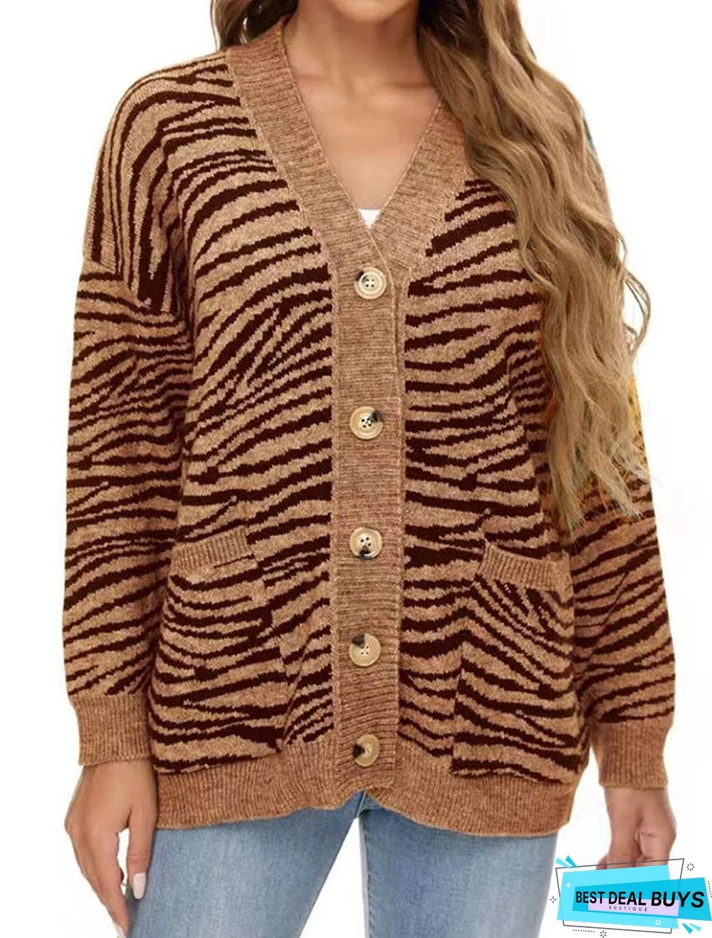 Autumn and Winter Loose Single-Breasted Pocket Knitted Cardigan