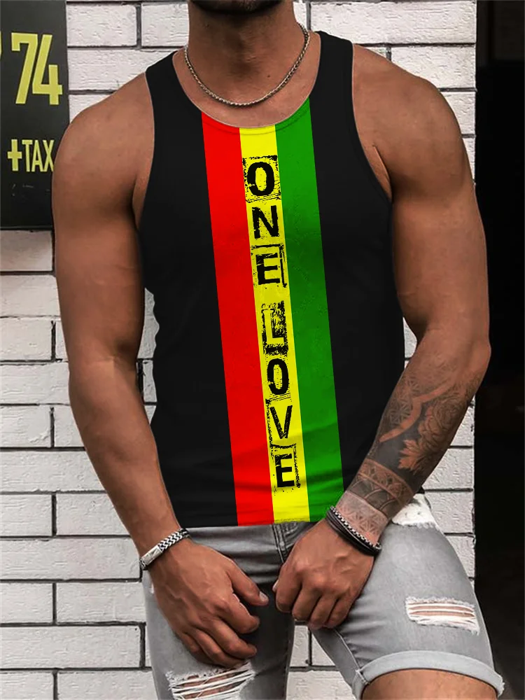 Wearshes Men's One Love Rasta Stripe Reggae Lover Tank Top