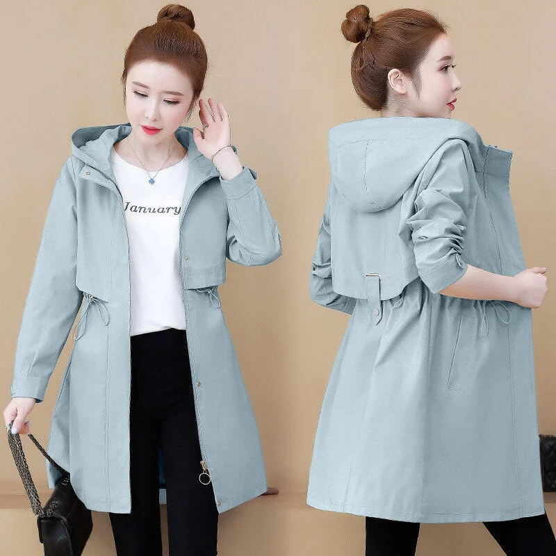 Women's Jackets 2021 New Autumn Windbreaker Famale Hooded Jacket Casual Basic Coat Loose Zipper Thin Outerwear Plus Size 3XL