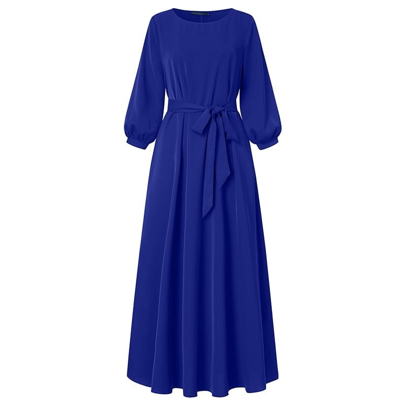 Elegant Party Sundress ZANZEA  Vintage Summer 3/4 Sleeve Solid Dress Women Spring Vestidos Casual Maxi Long Dresses