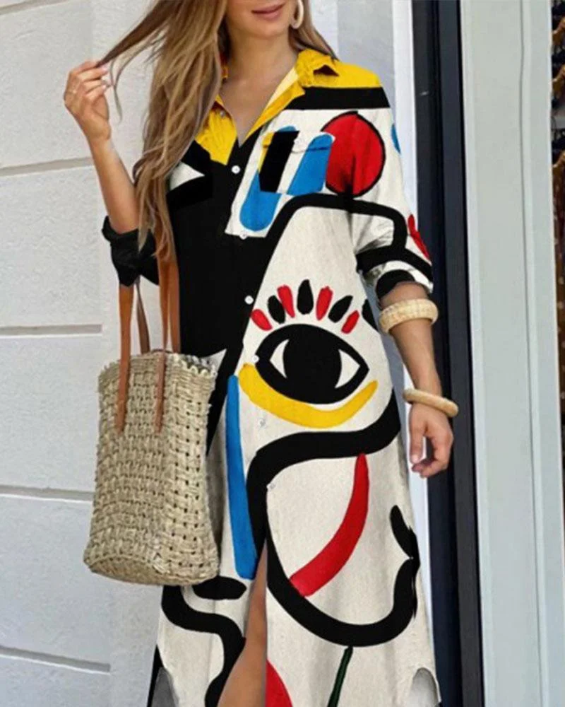 Line Art Print Long Dress