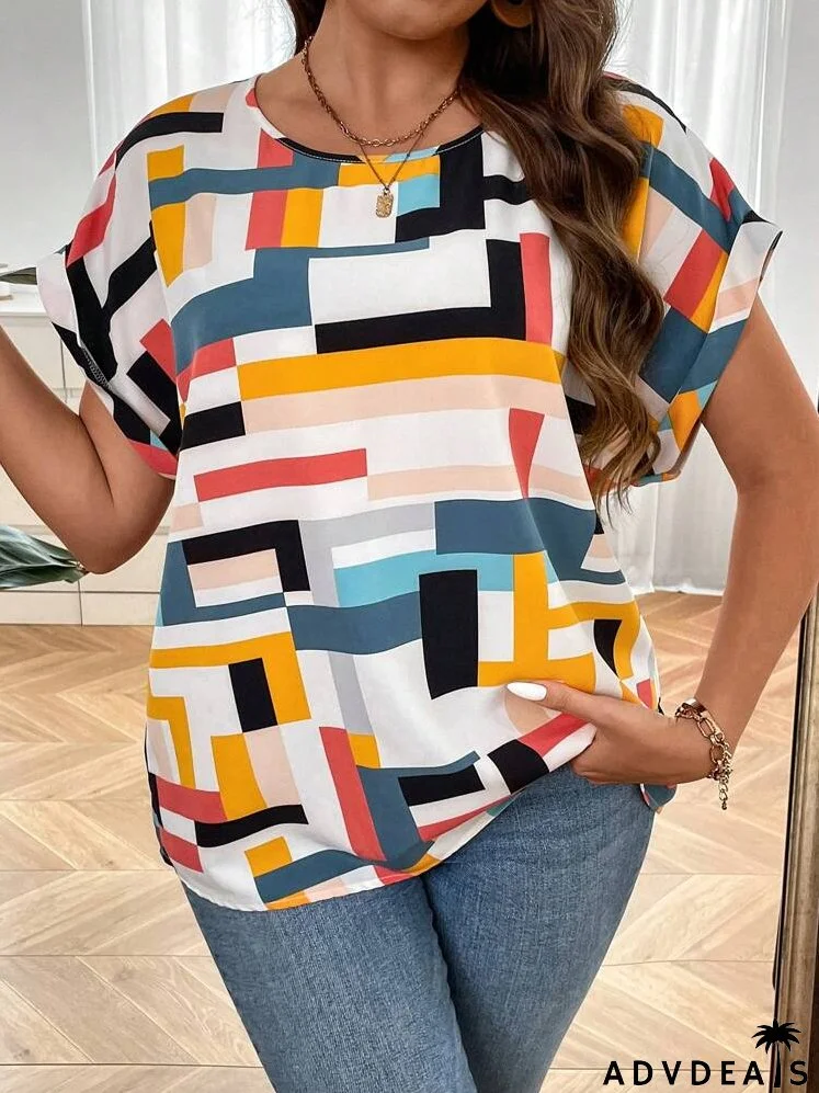 Plus Geo Print Batwing Sleeve Blouse