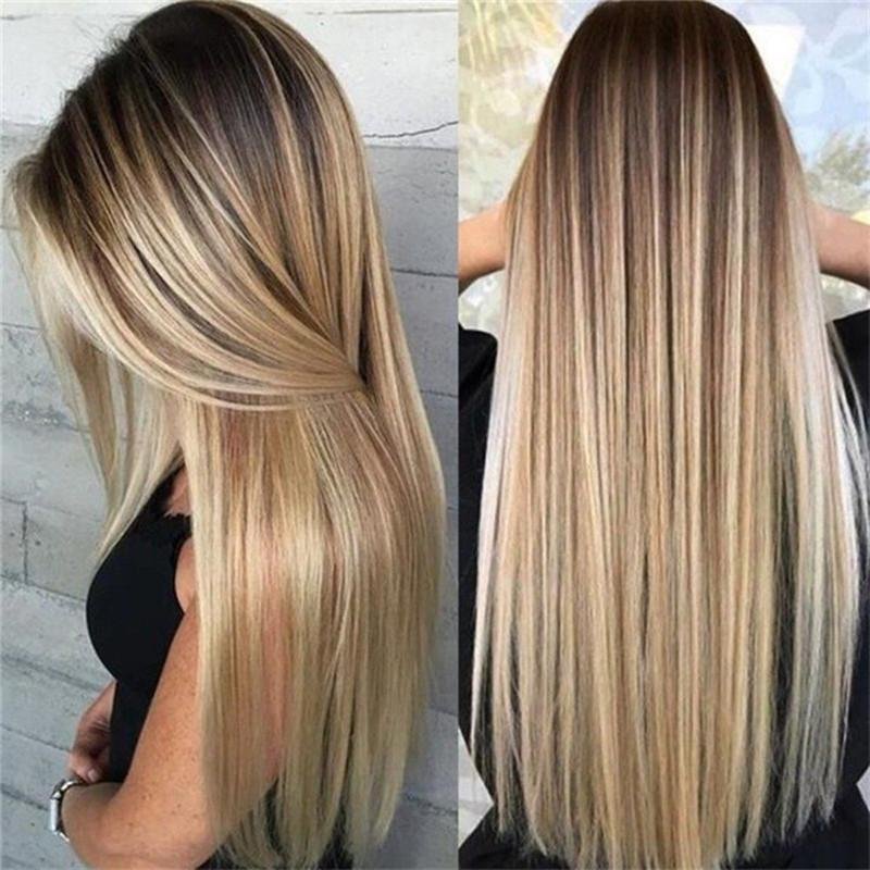 Fashion Dyed Mixed Color Golden Mid-Length Straight Hair Set
