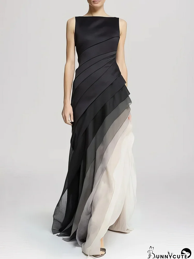 Ombre Layered High Waist Irregular Dress