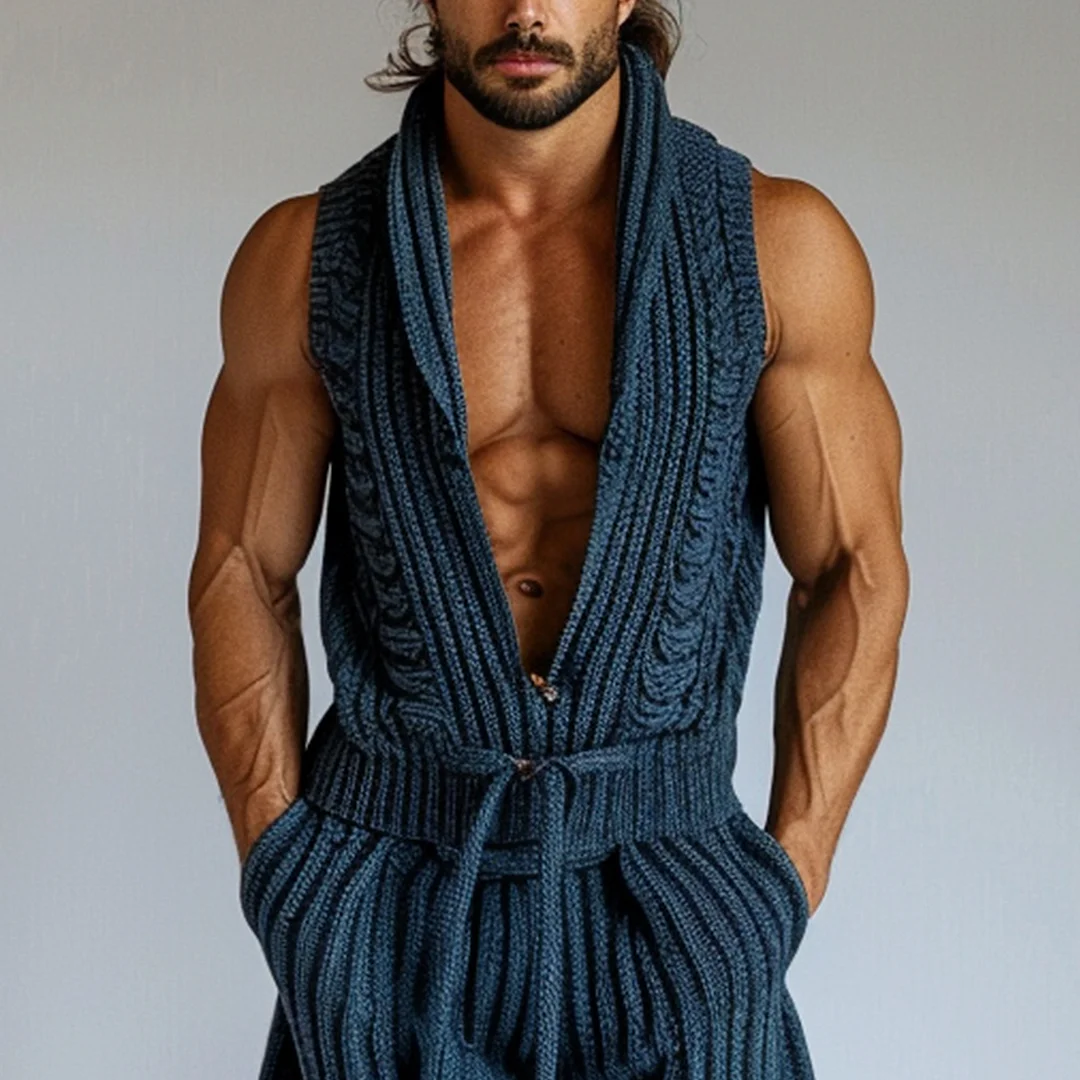 Solid Color Casual Knitted Sleeveless Suit-inspireuse