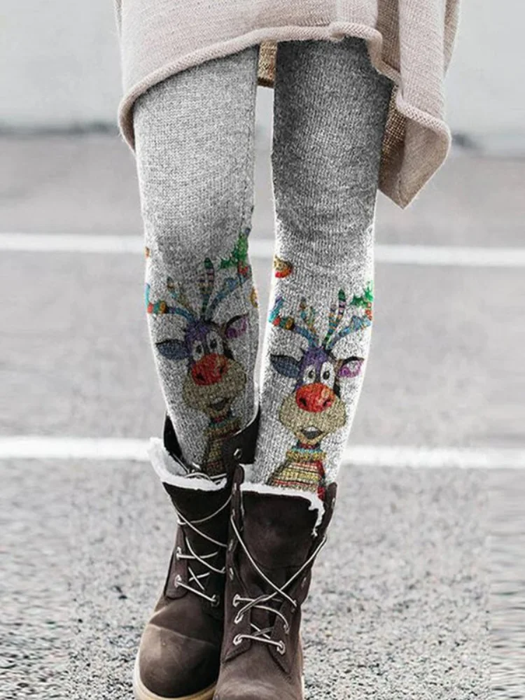 Christmas Elk Print Casual Slim Leggings