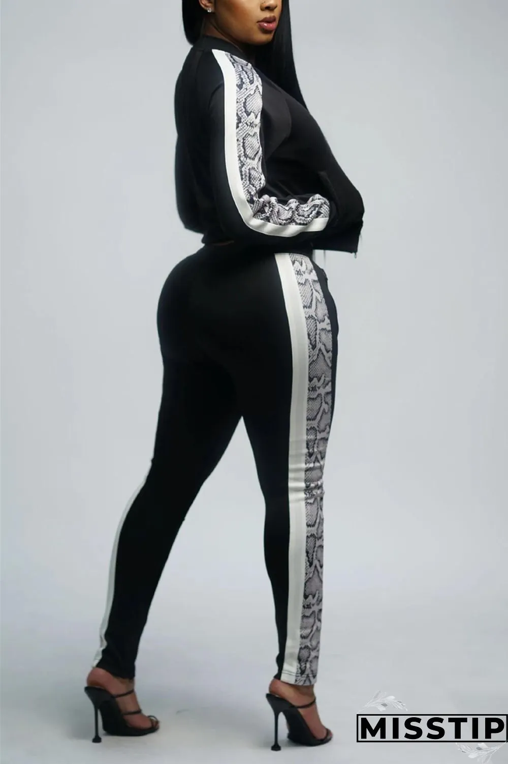 Light Blue Sportswear Solid Patchwork Zipper Collar Long Sleeve Regular Sleeve Regular Two Pieces