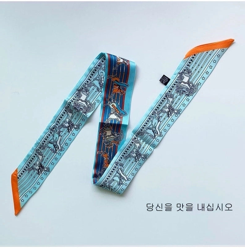 Women’s Minimalist Classic Style Color Block Satin Printing Silk Scarf