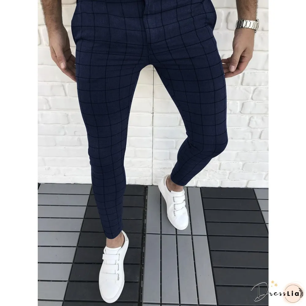 Men's Casual Plaid Pant Straight Sport Mens Pant Skinny Plaid Slim Fit Pants