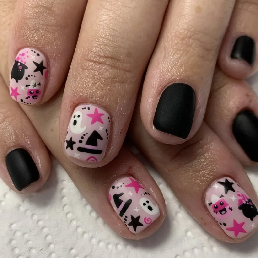 Churchf Churchf European Square Black Pink With Color Halloween Ghost Magic Hat Fashion Fake Nail Products Show White Beauty Nail Tablets