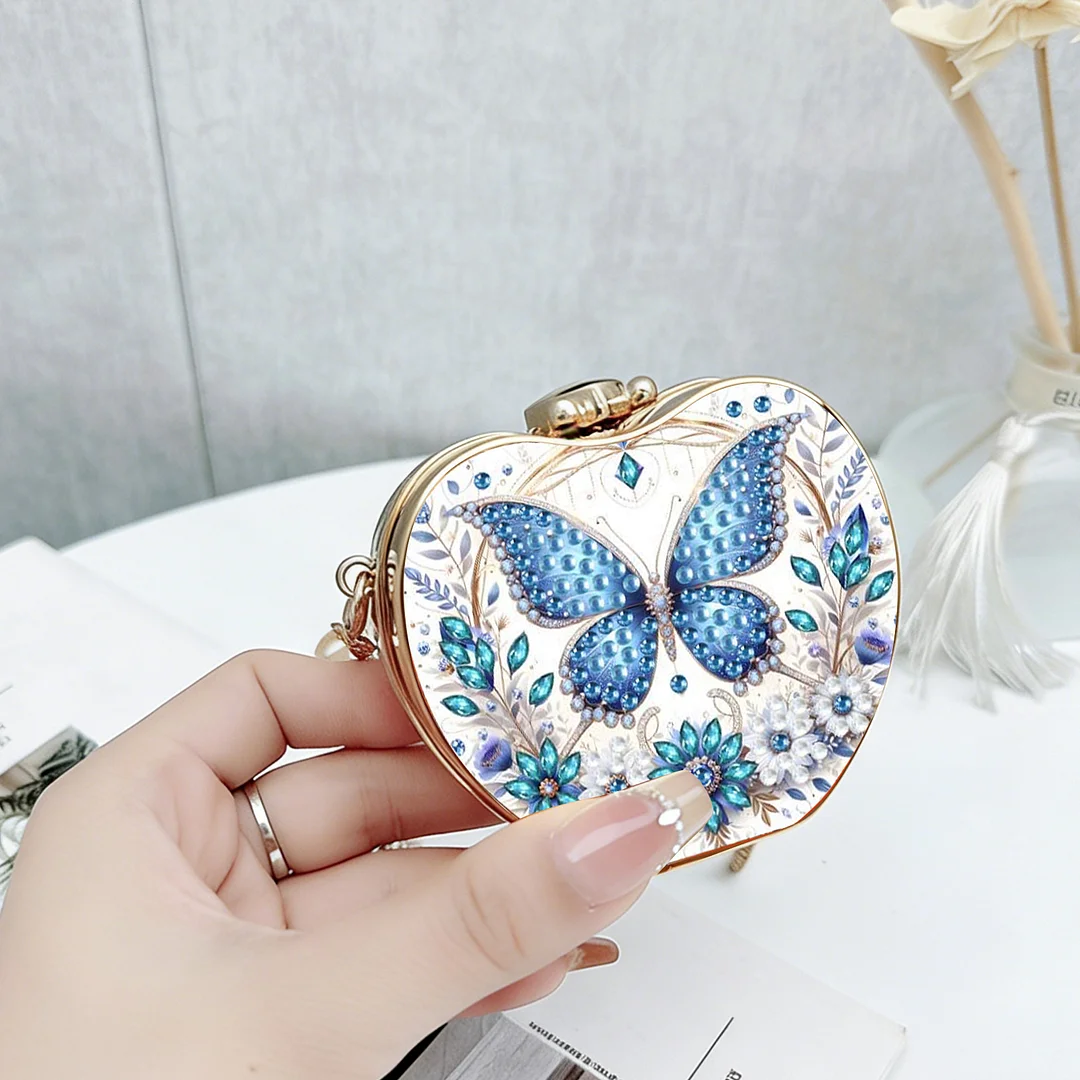 Butterfly C DIY Acrylic Love Diamond Art Painting Card Case Wallet with Chain Small Diamond Painting Crossbody Bag for Adults Women Girls Gift