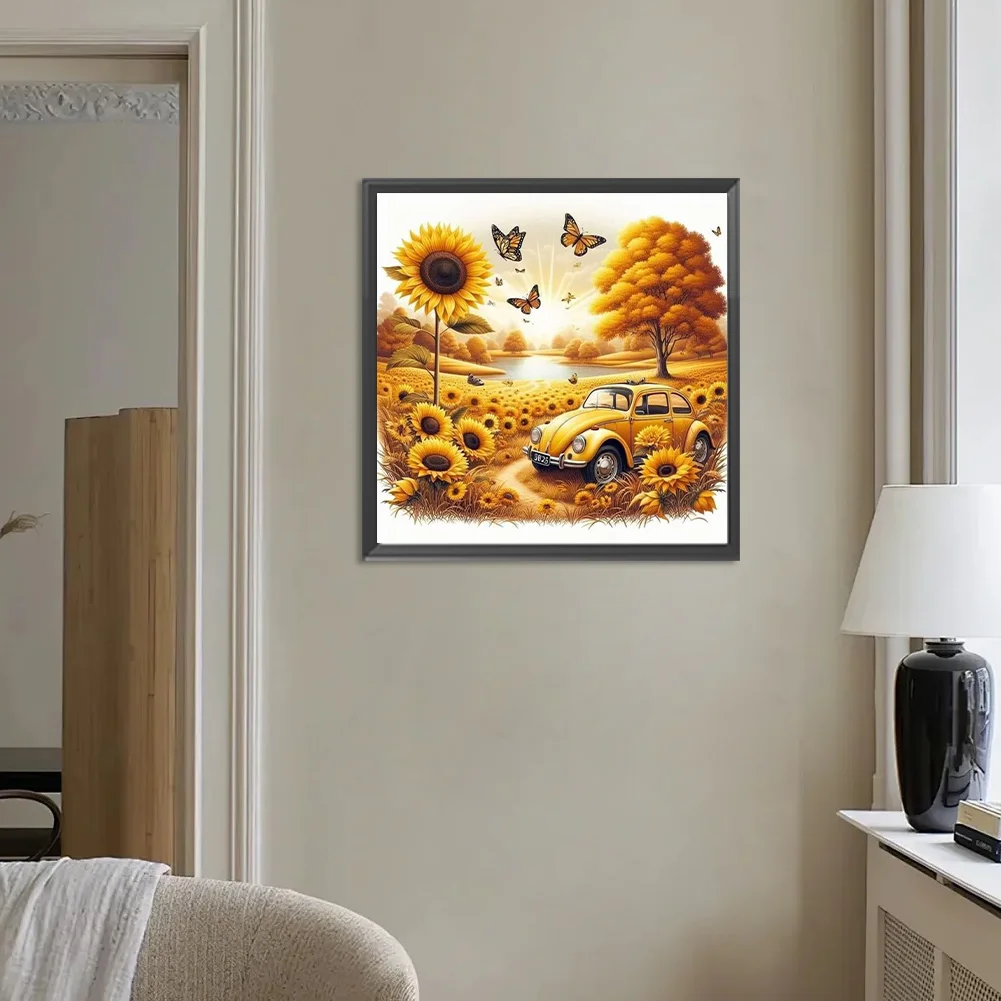 Diamond Painting - Full Round Drill - Sunflower Car(Canvas|30*30cm)
