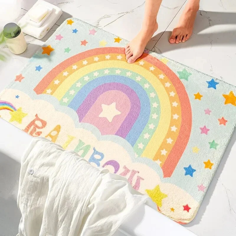 Sdrawing Pattern Bath Mat Soft Absorbent Non-Slip Shower Room Doormat Girls Room Cute Decoration Floor Rugs Modern Home Decor