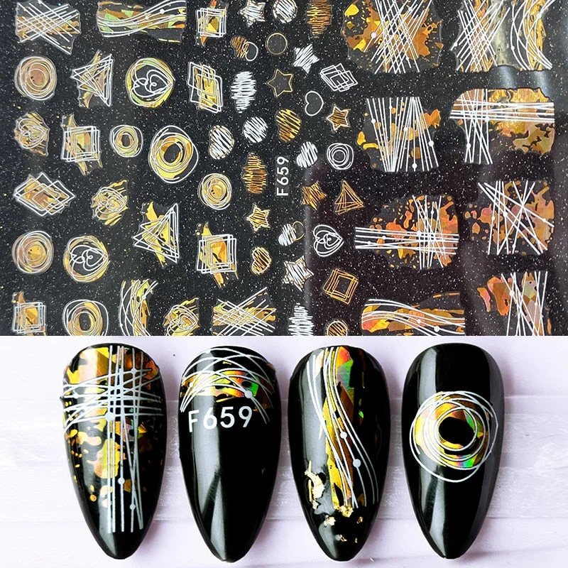 1pcs Black Gold Sping Leaves 3D Nail Sticker Coconut Tree Leaf Pattern Adhesive Transfer Decals Shiny DIY Nail Decoration