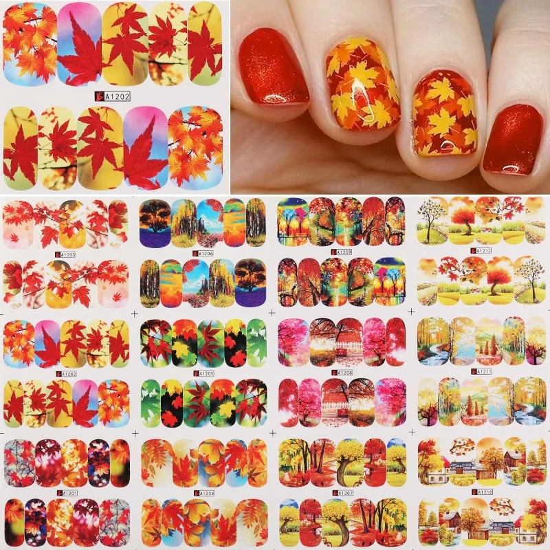 12Pcs Leopard Water Decals Sticker Hollow Floral Flower Leaves Geometry Water Transfer Watermark Foil Slider Decoration