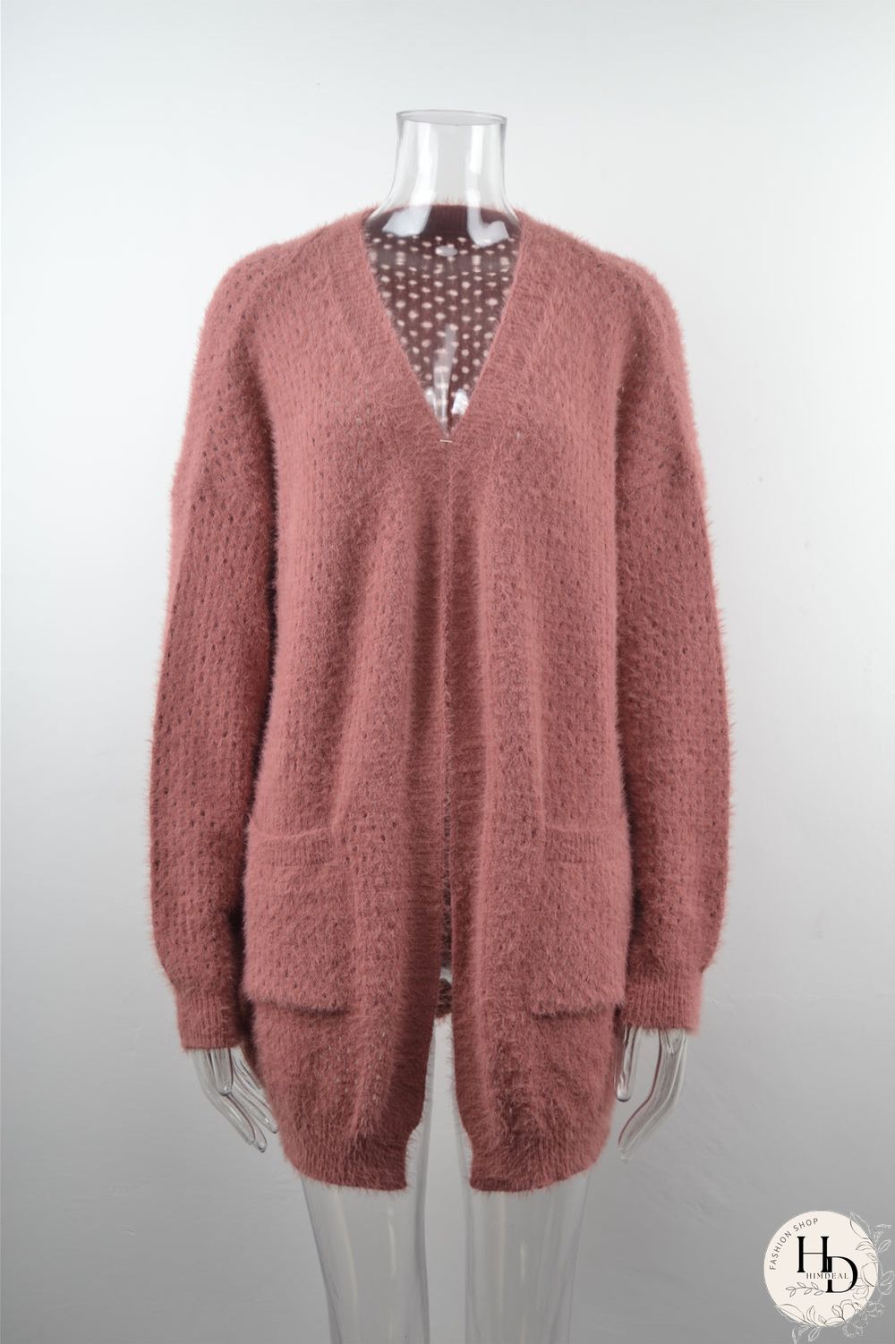Casual Long Sleeve V Neck Sweater With Pockets