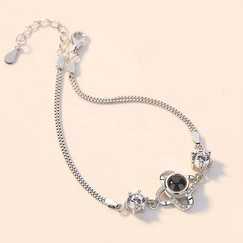 Personalized Heart Photo Bracelet Four Leaf Clover