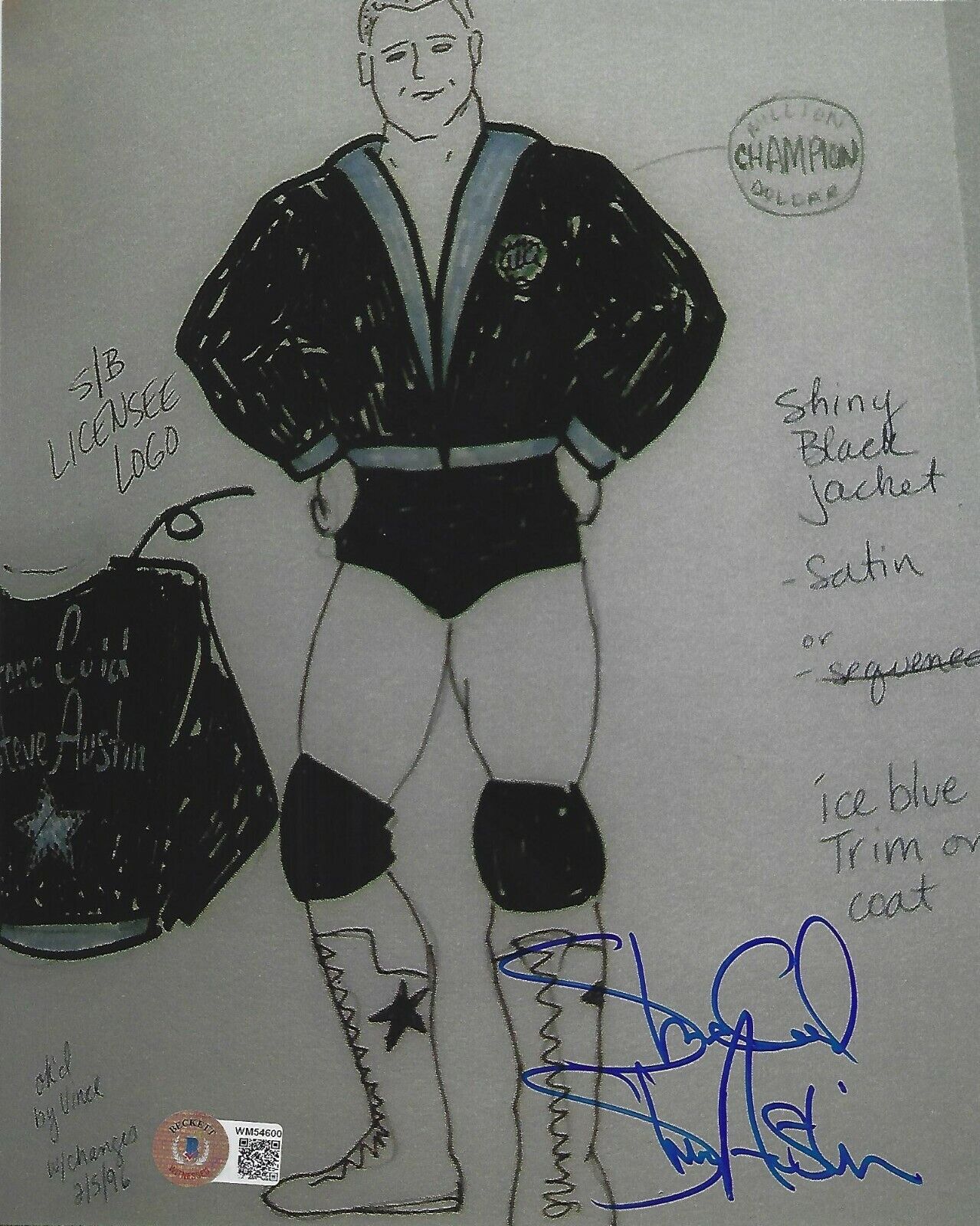 Stone Cold Steve Austin Signed 8x10 Photo Poster painting BAS COA 1996 Ringmaster Concept Sketch