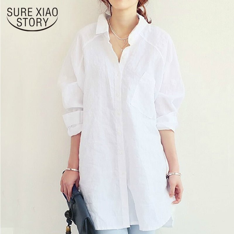 White Casual Linen Women Vogor Sean Womens Blouses Shirt Spring Summer Blusas Office Lady Elegant Loose Tops and Blouses 6081 50