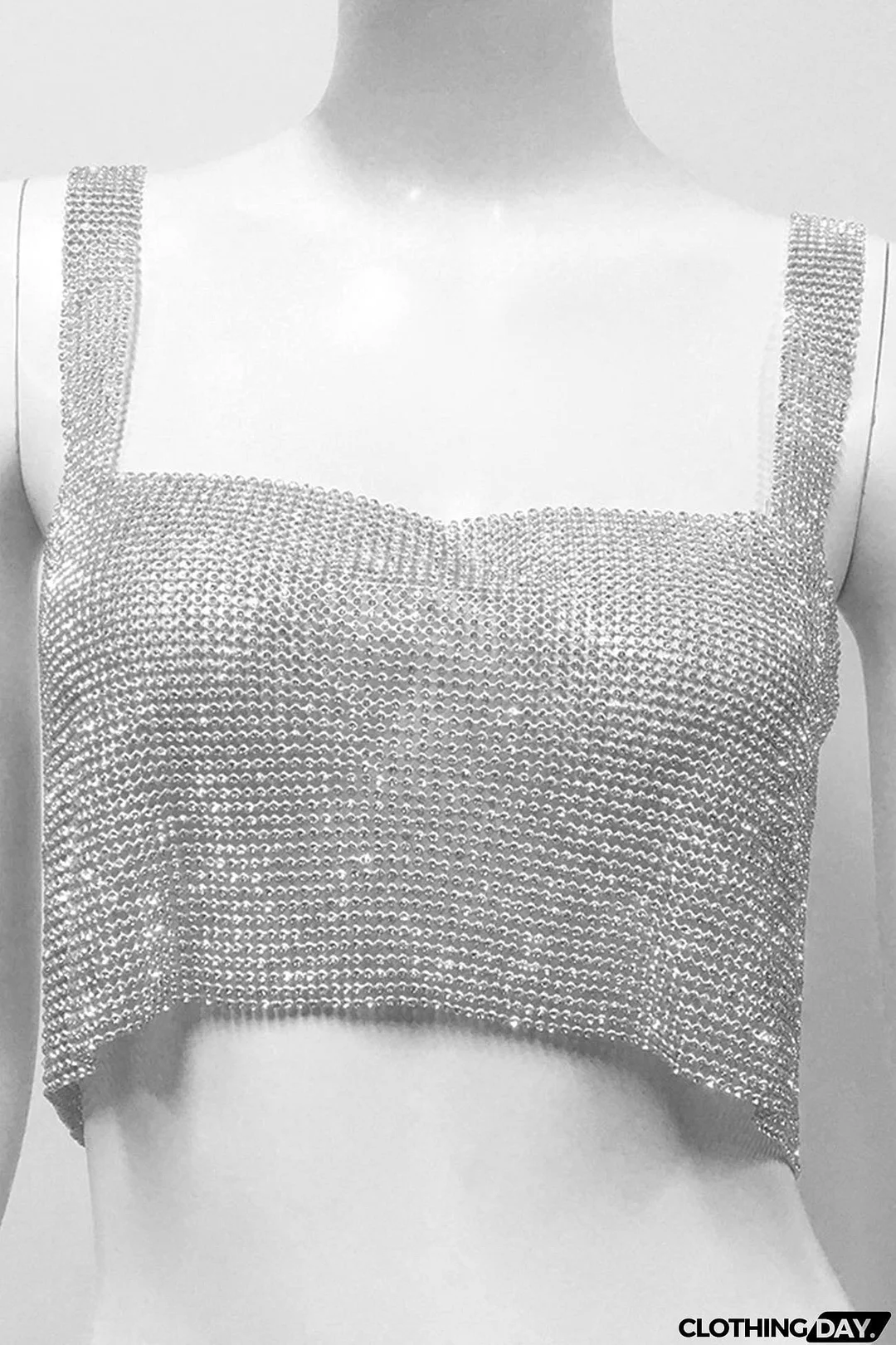 Rhinestone Square Neck Tank Top