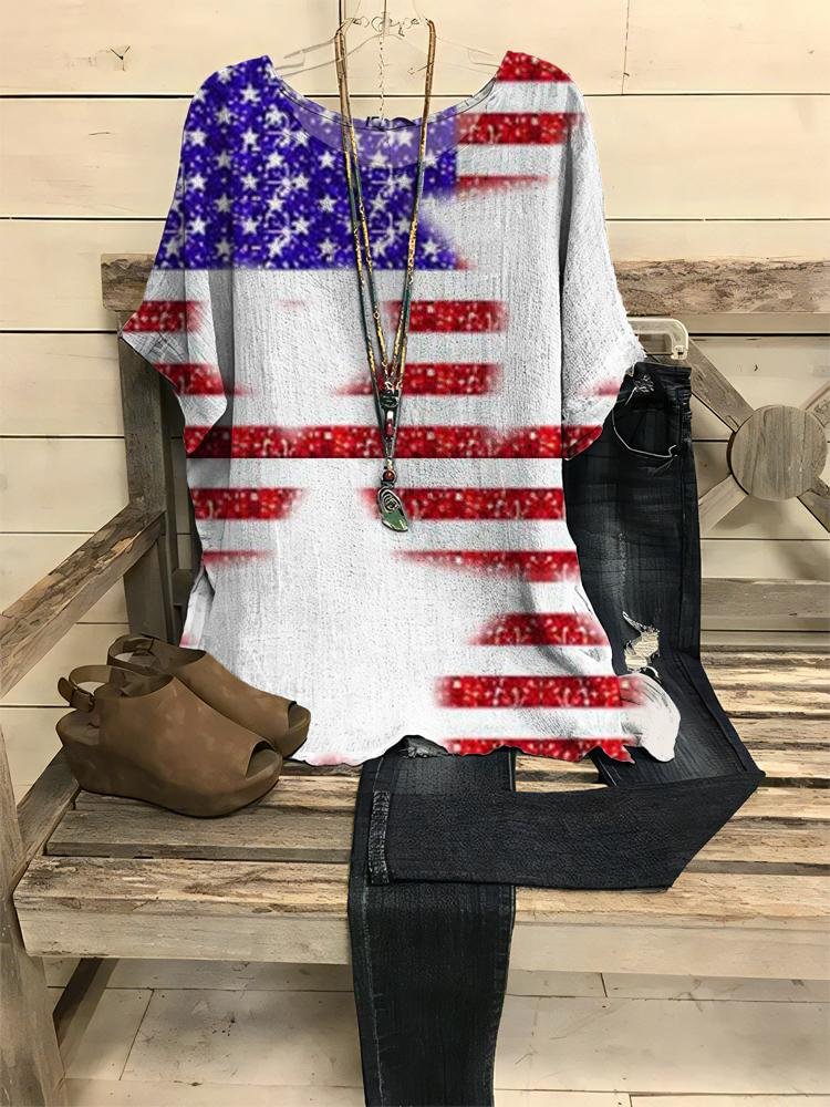 Women's New Casual Flag Printing Round Neck Half-sleeve T-shirt