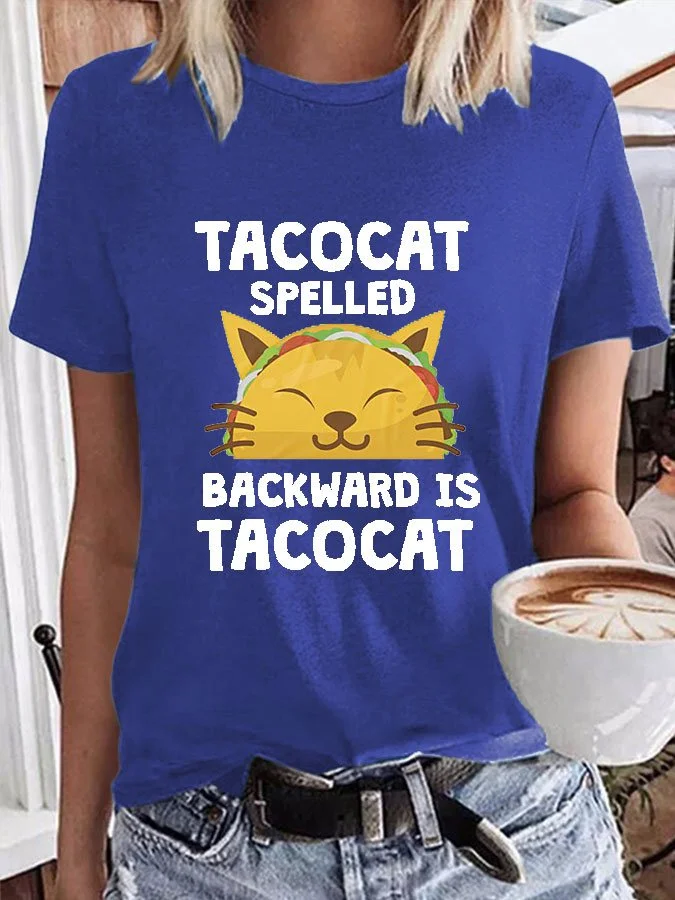 Casual Cat Print Short Sleeve T-Shirt socialshop