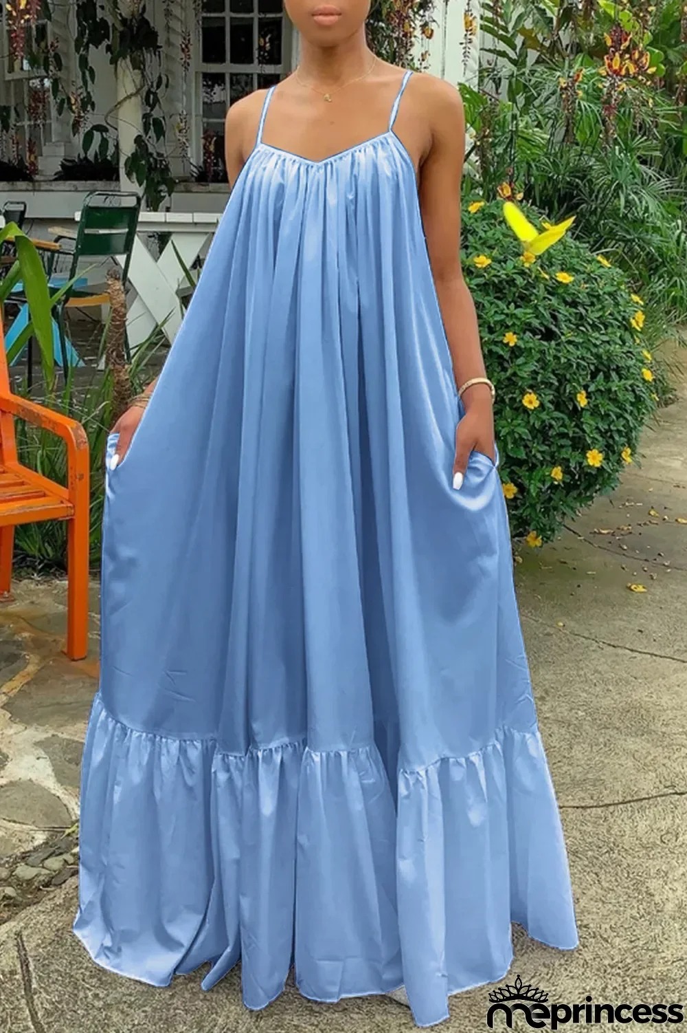 Light Purple Sexy Casual Solid Backless Spaghetti Strap Loose Sling Dress