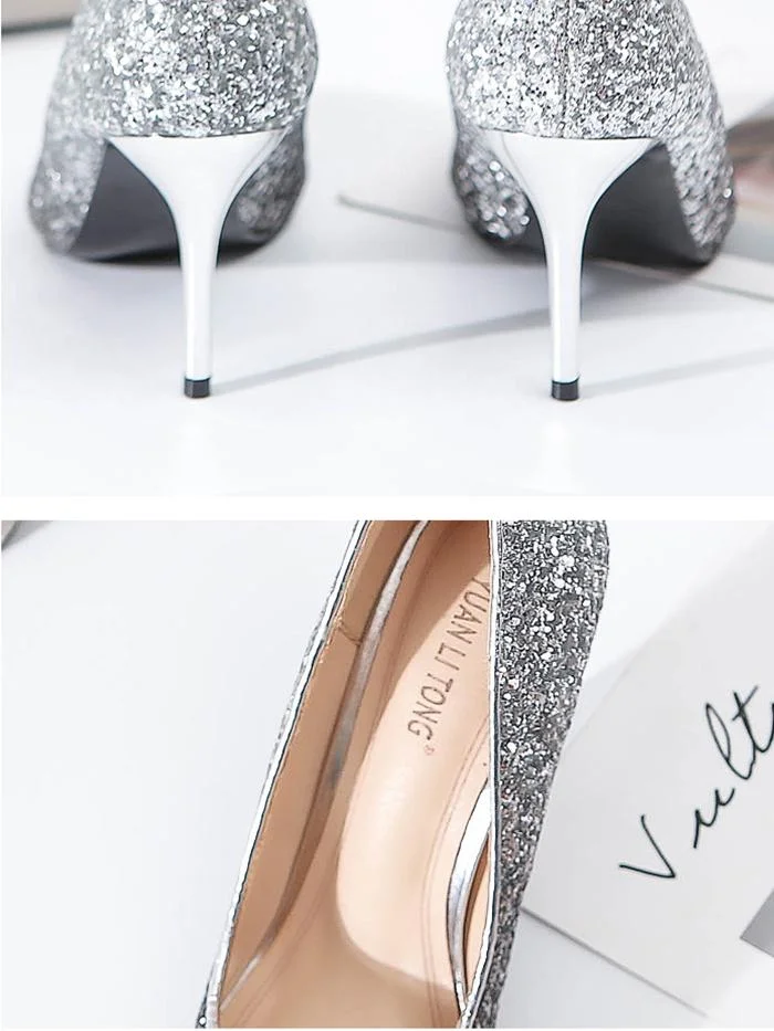 Fashion gradient sequins high point toe sexy stiletto shoes