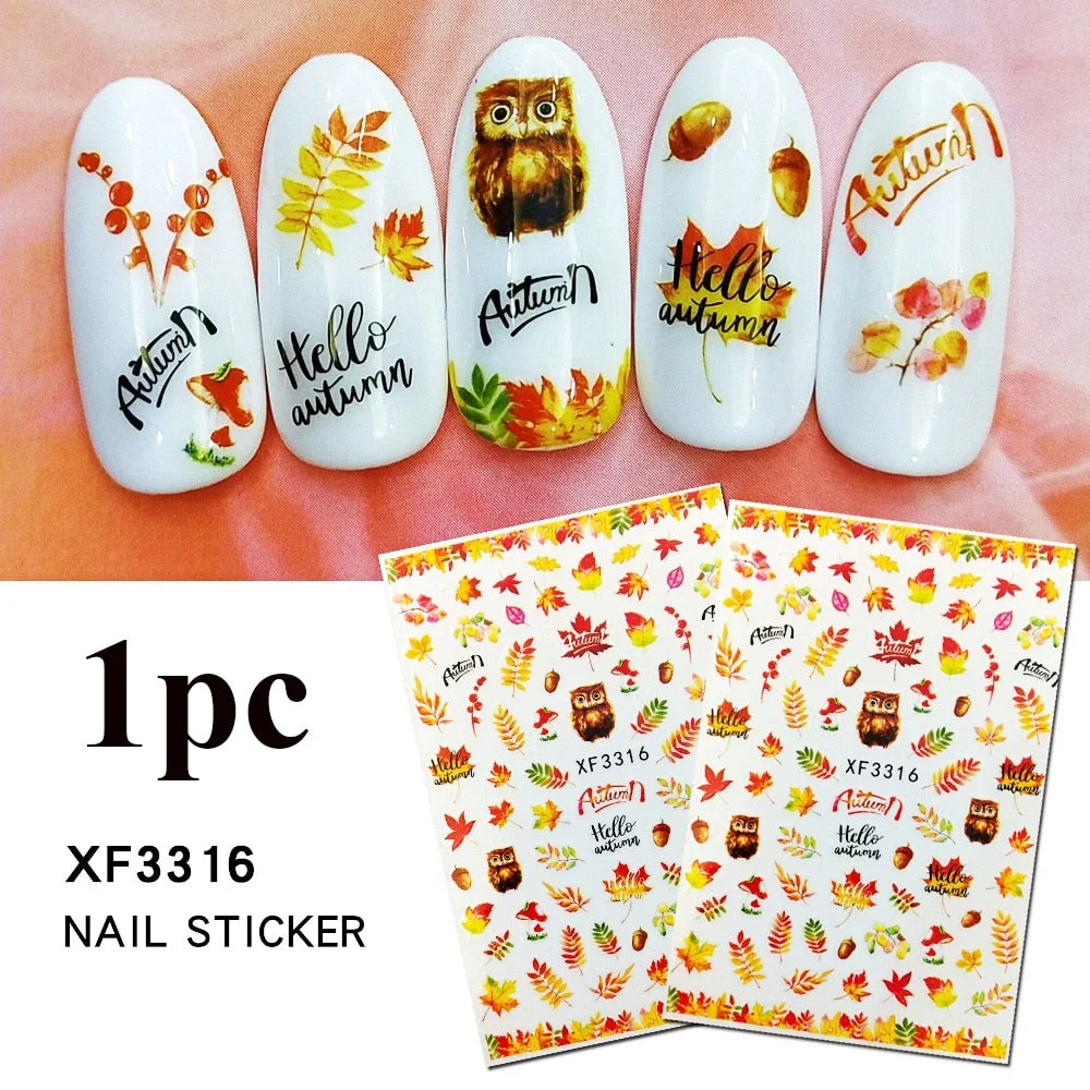1PC Fall Leaf Flowers Line 3D Nail Sticker Mape Leaves Waves Pattern Decals Slider DIY Nail Art Decoration Wraps For Manicures-Nail Inspo
