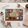 Cat 2027 DIY Diamond Painting Calendar for Adults Flowers Diamond Art Calendars 11.81x9.45 Inch Gem Painting Art Walls Date for Home Business Office Planning Decor