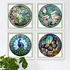 (US Only)4pcs Full Embroidery Cotton Thread 18CT Print Stained Glass Cross Stitch 20x20cm