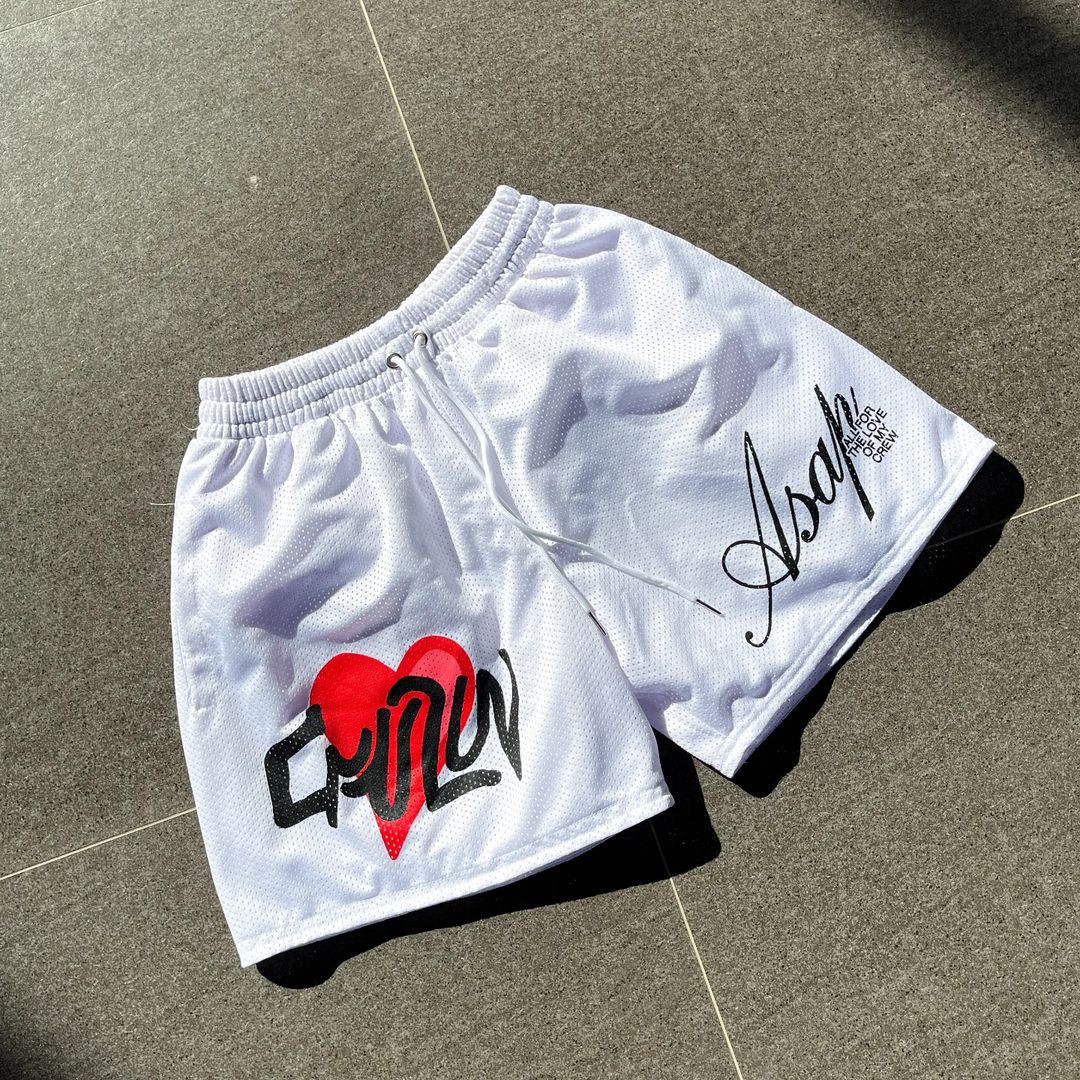 Sopula Red Heart Letter Print Casual Mesh Shorts - SOPULA