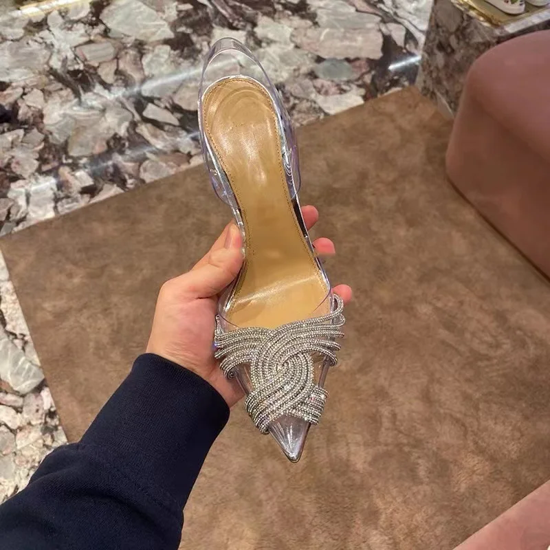 Breakj Breakj Transparent Sandals Bag Head Cross-Drilled High Heels 23 Spring And Summer New After The Air Shallow Mouth Sweet Banquet Wedding Shoes