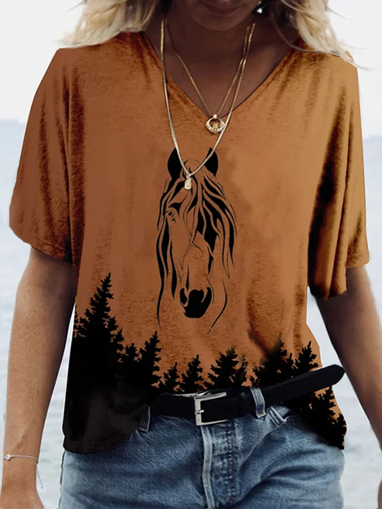 Vintage Western Horse Gradient Print T-Shirt