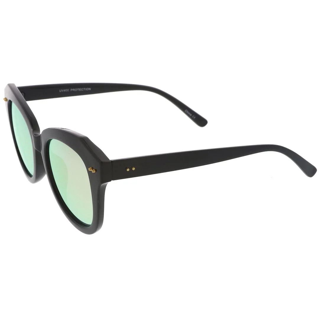 Women's Oversize Horn Rimmed Colored Mirror Round Lens Cat Eye glasses 52mm