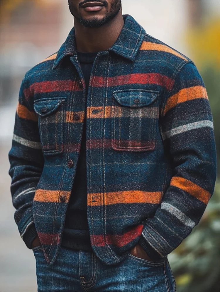 Men's Casual Stripe Long Sleeve Jacket