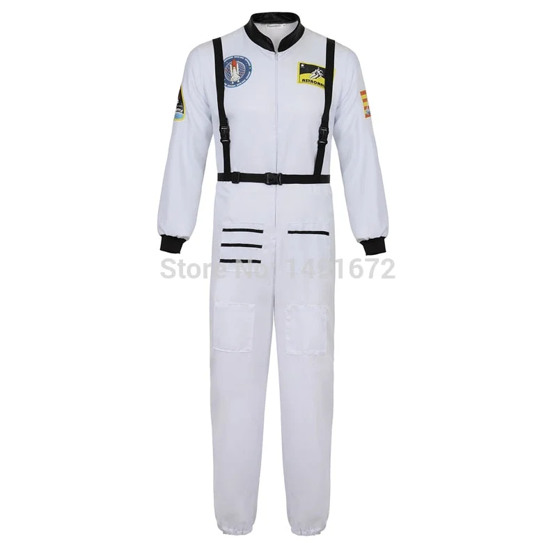 astronaut costume adult astronaut women men flight space suit jumpsuit halloween cosplay one piece overalls blue white orange
