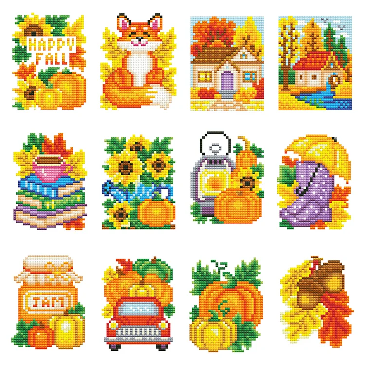 【Mini Set】【Mini Set】12pcs Harvest Autumn 14*19cm (Canvas) Round Drill Diamond Painting gbfke