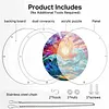 (18.5cm)DIY Acrylic Jigsaw Puzzle Window Hanging with Hanging Chain DIY Stained Glass Decoration Round Window Puzzle Decor for DIY Craft Project (Stained Glass Sea Wave)