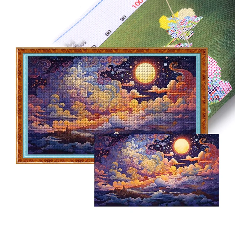 【Huacan Brand】Full Moon Sky 18CT Stamped Cross Stitch 50*30CM