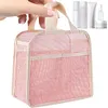 3Pcs Makeup Bag PVC Travel Storage Bag Large Capacity Zipper Mesh Bag (Pink)