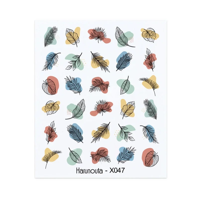 Harunouta Spring Water Nail Decal And Sticker Flower Leaf Tree Green Simple Summer DIY Slider For Manicuring Nail Art Watermark