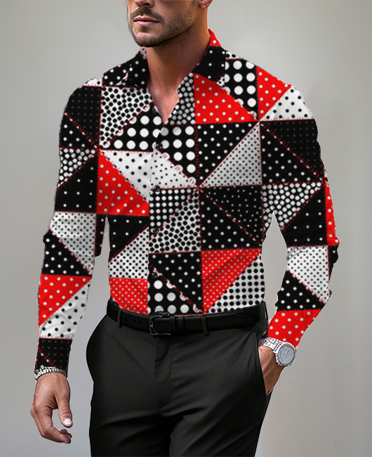 Business Polka Dots Colorblock Long Sleeve Shirt