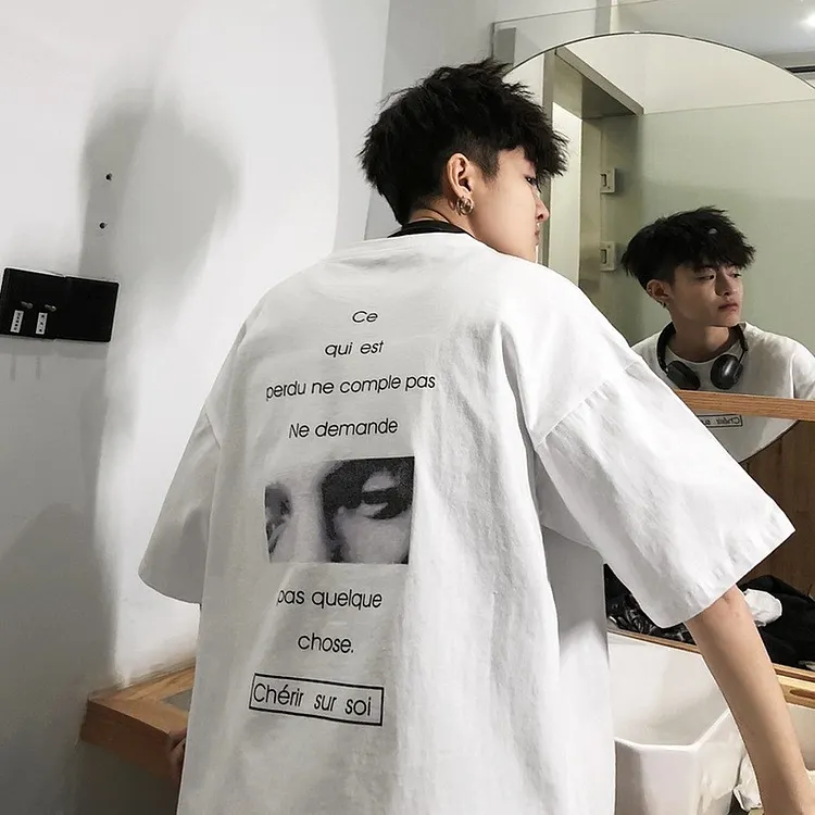 Oversized Cotton T - Shirt for Men - 3 4 Sleeve Basic Top