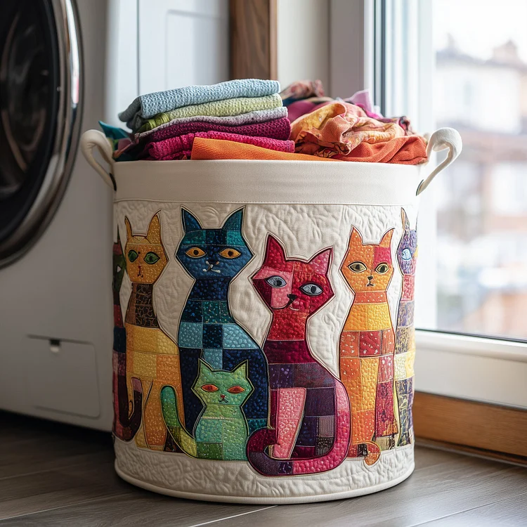 Playful Cat Quilted Laundry Basket GFTONL6246