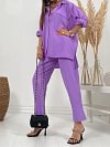 Lapel Long Sleeve Shirt With Pants Solid Color Set
