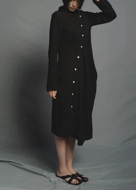 Italian Robes Organic Plus Size - Solid Black Linen Cotton Dress