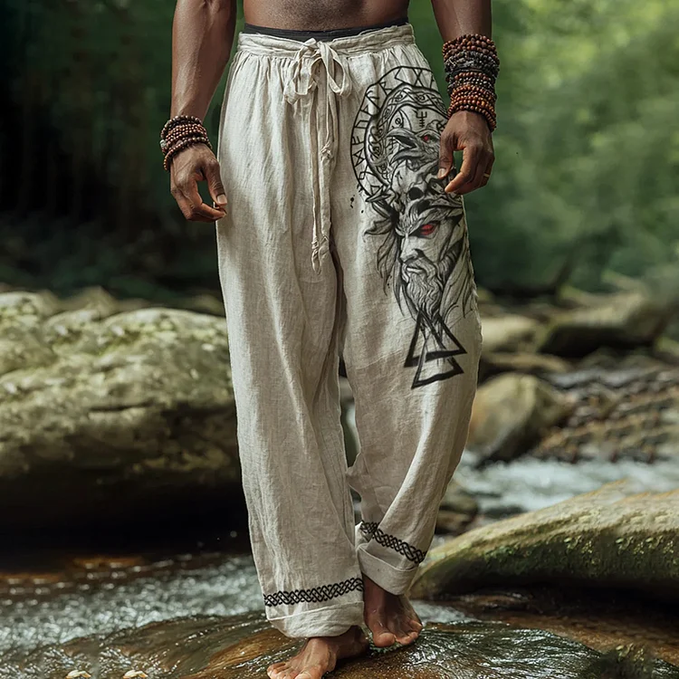 Men's Vintage Viking Ethnic Odin Totem Linen Pants