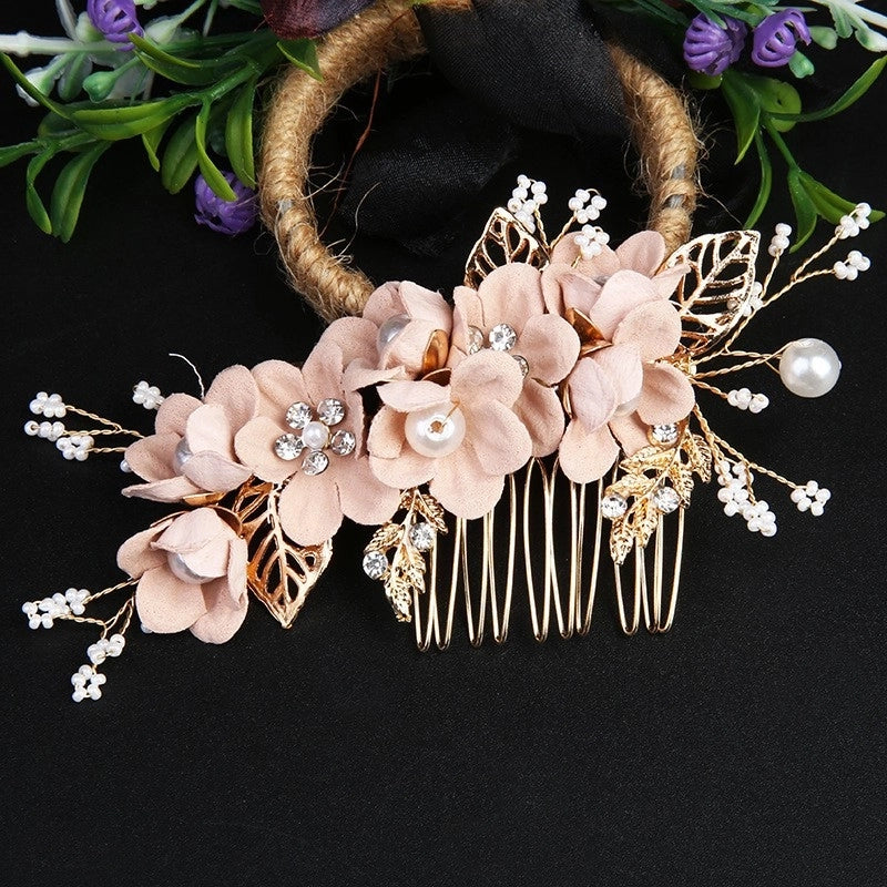 Vintage Golden Leaf Updo Hair Comb Headdress Handmade Bridal Embellished Headdress Flower Comb Hairpin Bridal Accessories