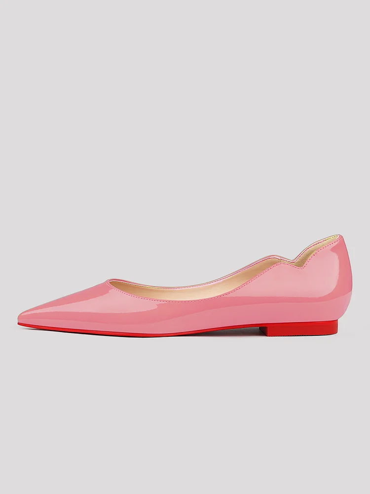  Women's Pointed Toe Red Bottom Patent leather V-shaped Comfort Simple Classic Style Flat Shoes